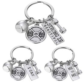 Men And Women Fashion Sports Power Dumbbell Keychain (Color: Set)